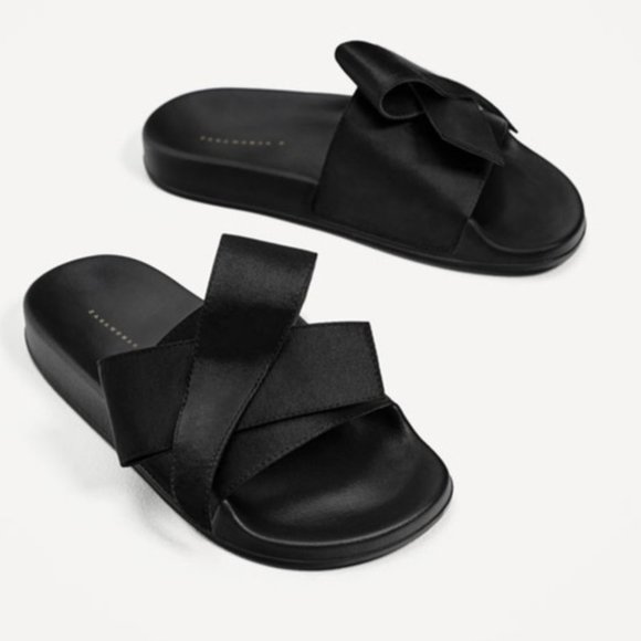 🖤 ZARA- SATIN BOW SLIDES Size 5 - Picture 5 of 8